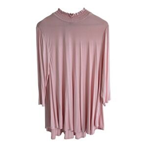 Lane Bryant Pink Smocked Mock Neck Bell Sleeve Swing Top Plus Size 18/20 Comfy